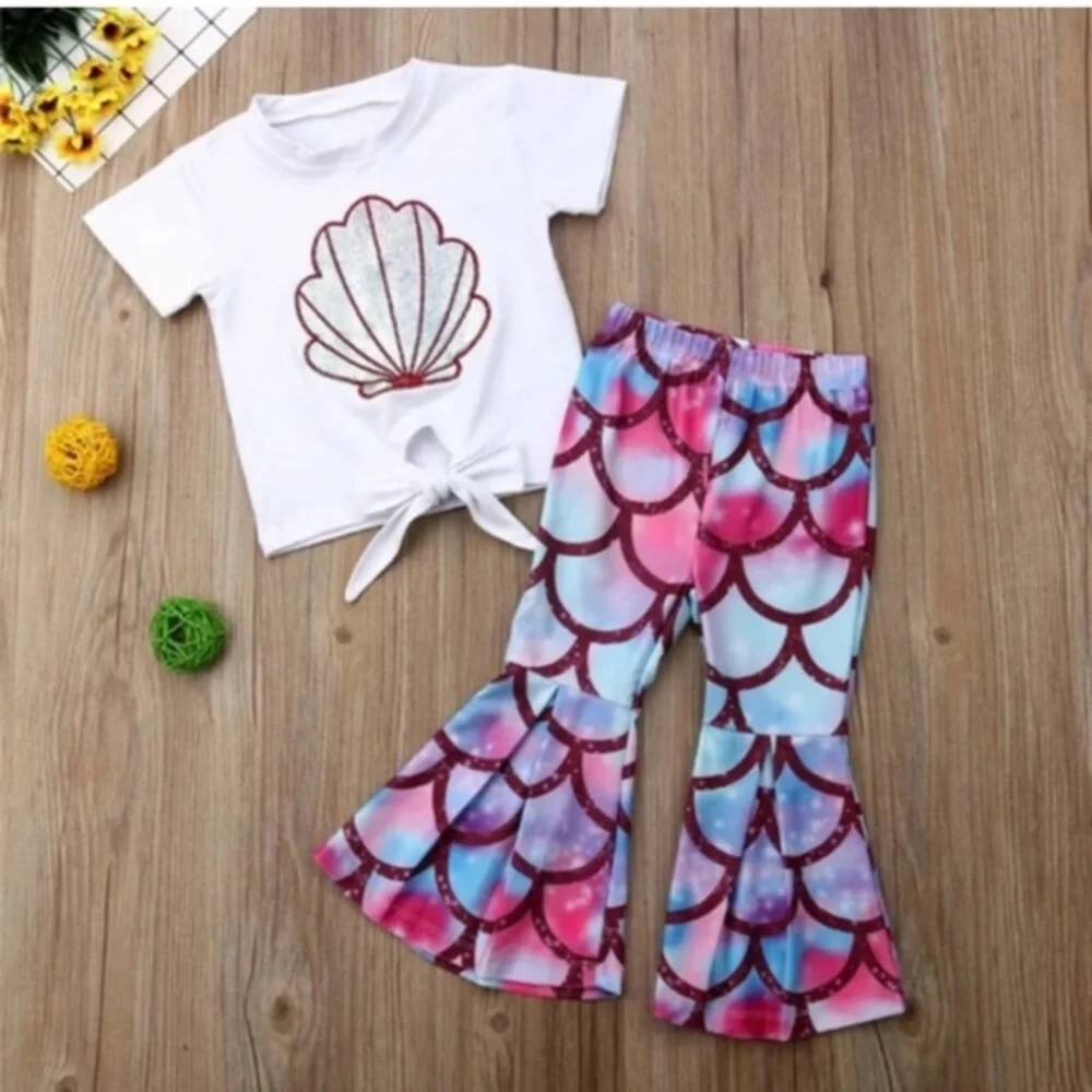 Mermaid Summer Kids Two Piece Matching Set Boho Flare Mini Me Mama & Me Cute 4T